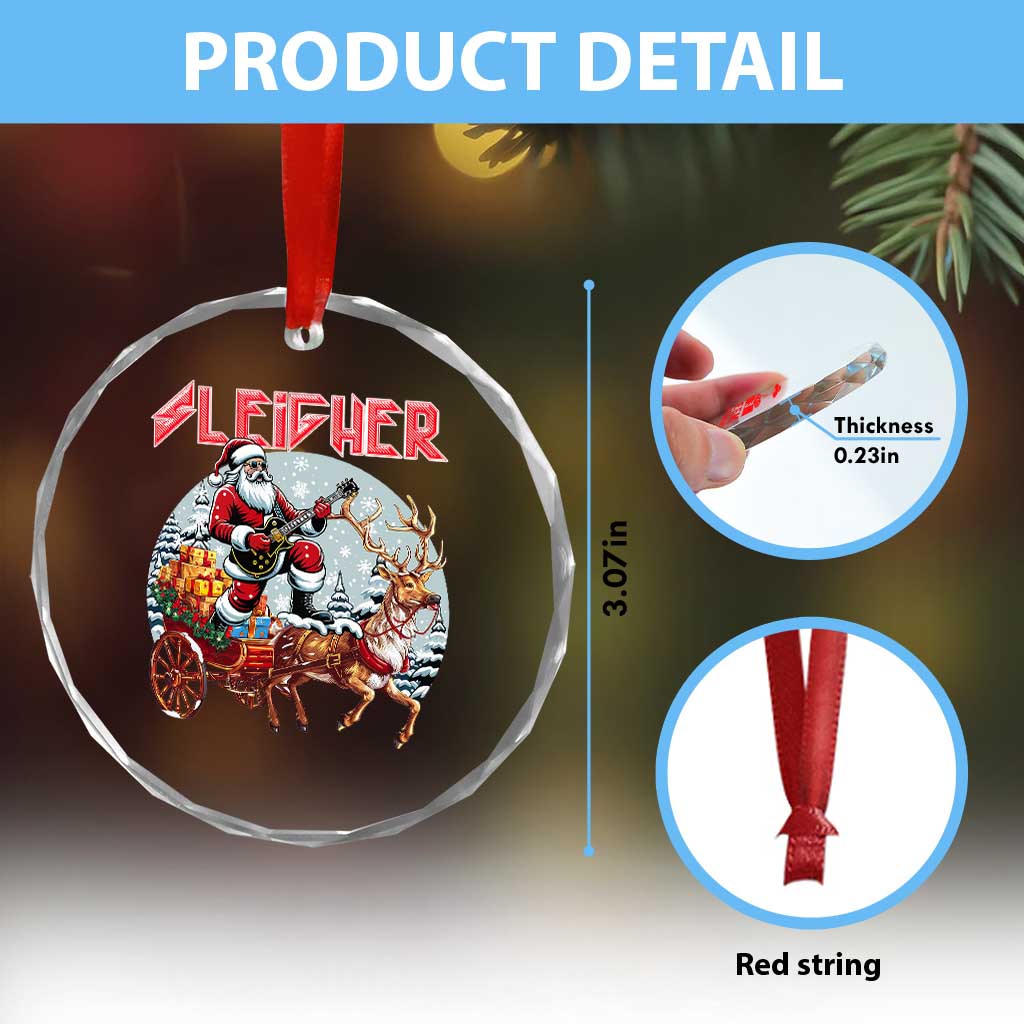 Funny Santa Heavy Metal Christmas Crystal Glass Ornament Sleigher Xmas Rock & Roll - Wonder Print Shop