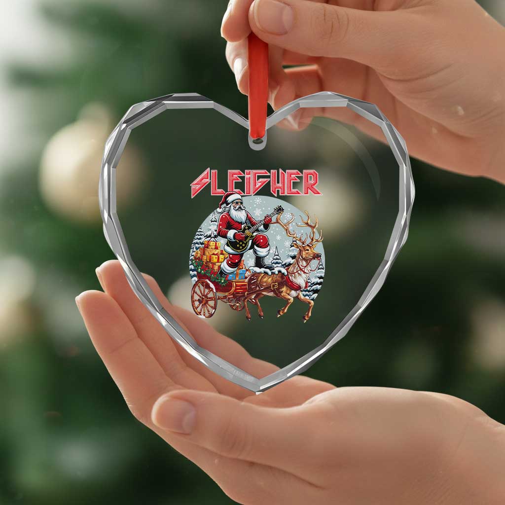 Funny Santa Heavy Metal Christmas Heart Crystal Glass Ornament Sleigher Xmas Rock & Roll - Wonder Print Shop