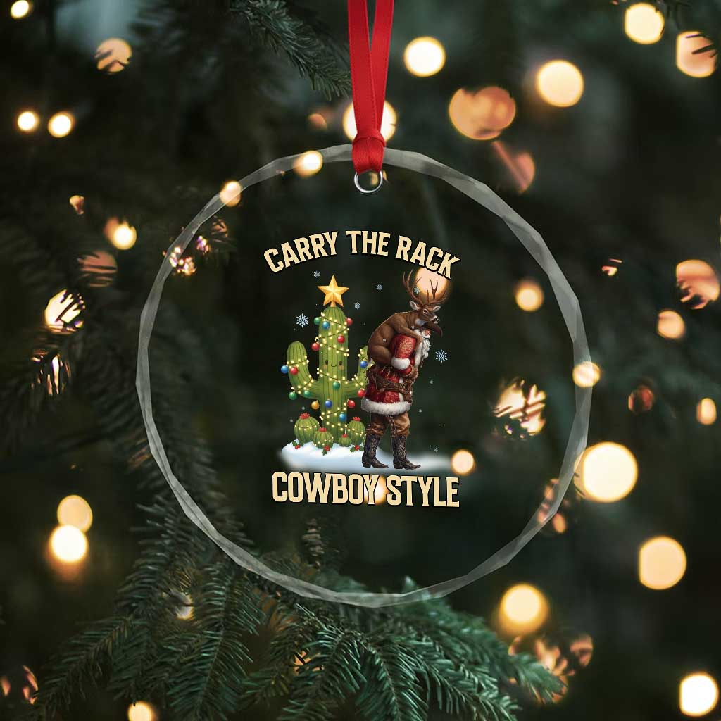 Funny Santa Hunting Crystal Glass Ornament Carry The Rack Cowboy Style - Wonder Print Shop