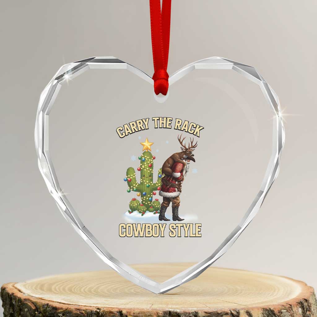 Funny Santa Hunting Heart Crystal Glass Ornament Carry The Rack Cowboy Style - Wonder Print Shop