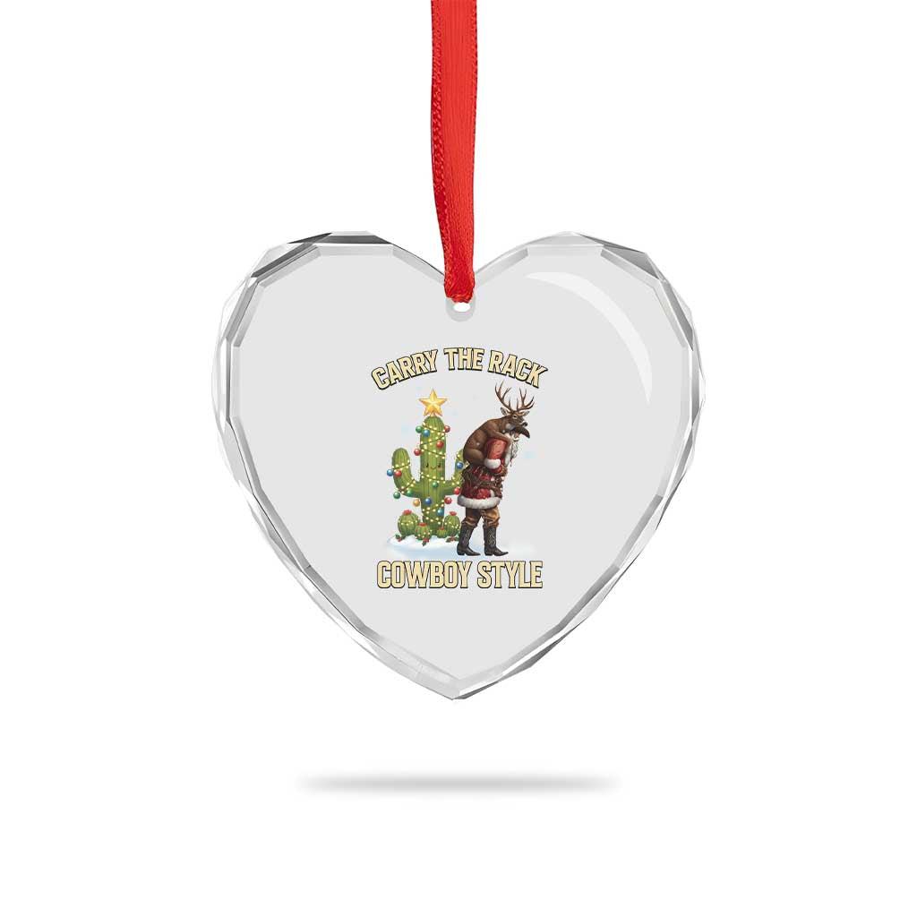 Funny Santa Hunting Heart Crystal Glass Ornament Carry The Rack Cowboy Style - Wonder Print Shop