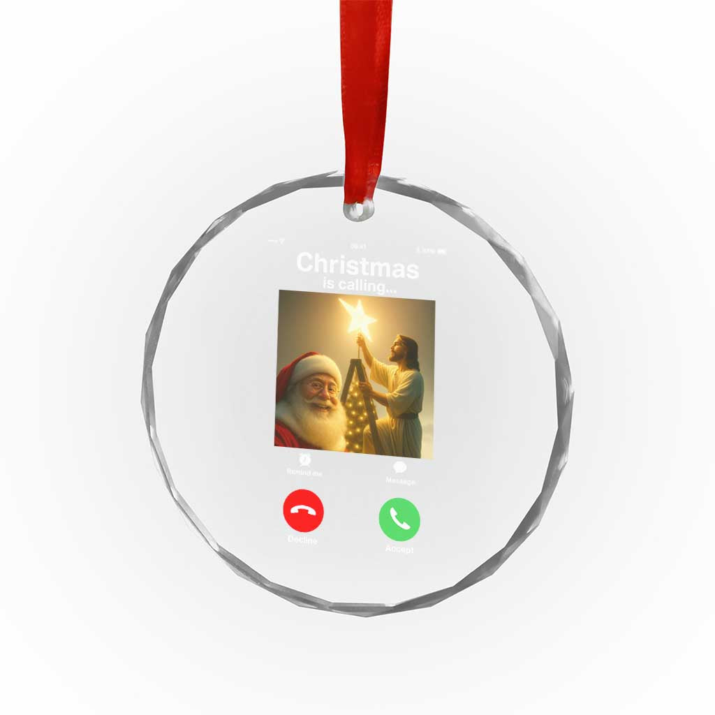 Funny Santa Jesus Video Call Crystal Glass Ornament - Wonder Print Shop