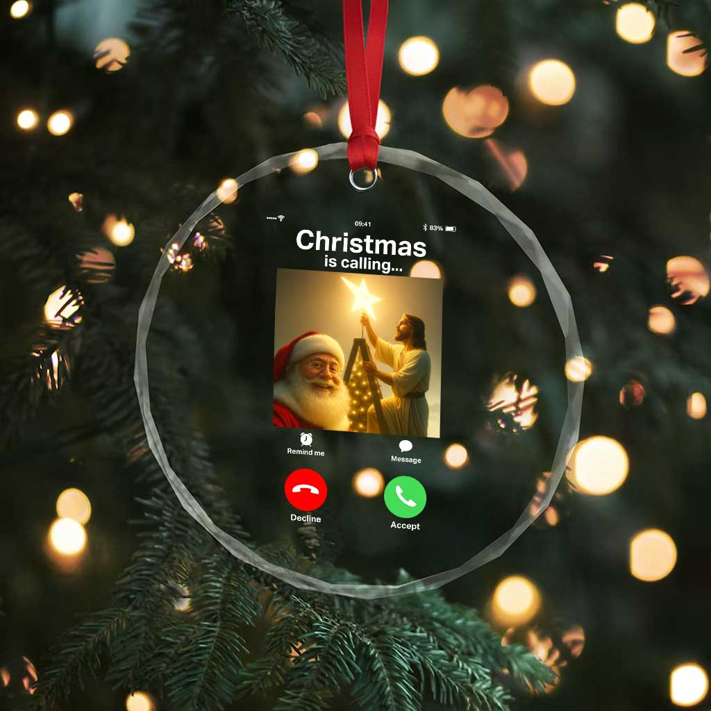Funny Santa Jesus Video Call Crystal Glass Ornament - Wonder Print Shop