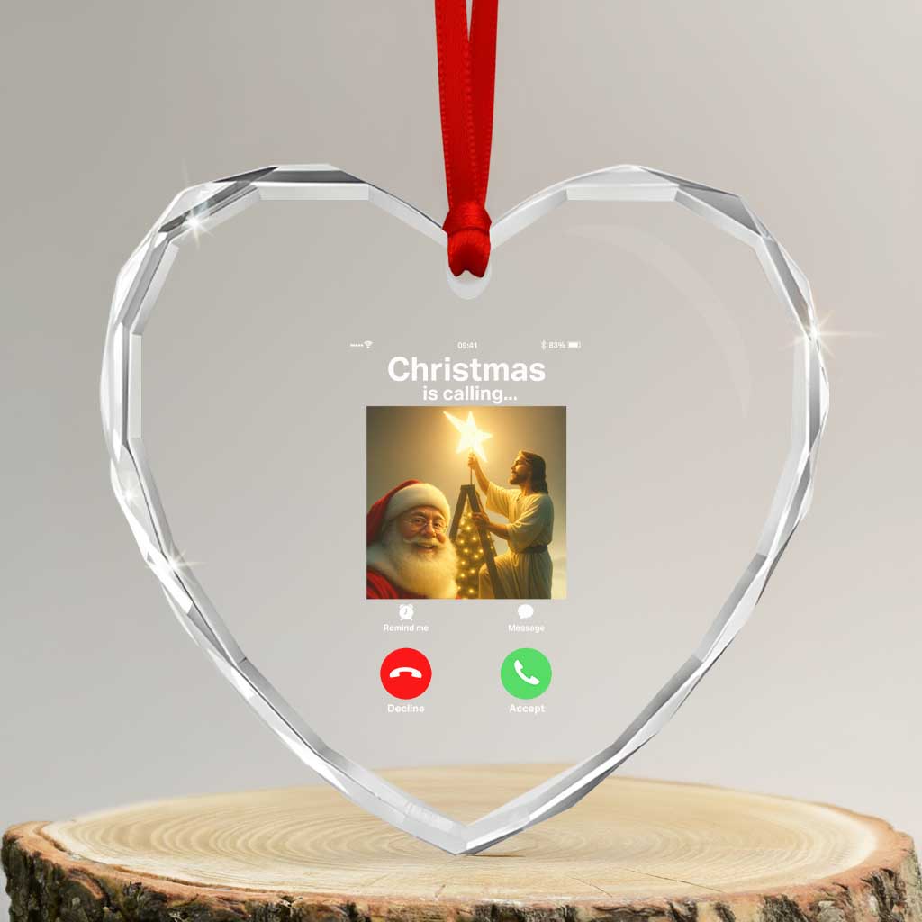Funny Santa Jesus Video Call Heart Crystal Glass Ornament - Wonder Print Shop