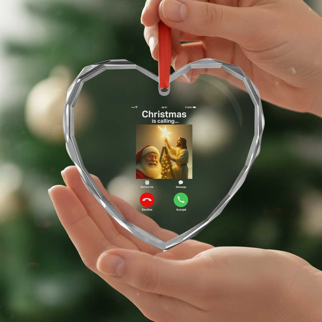 Funny Santa Jesus Video Call Heart Crystal Glass Ornament - Wonder Print Shop