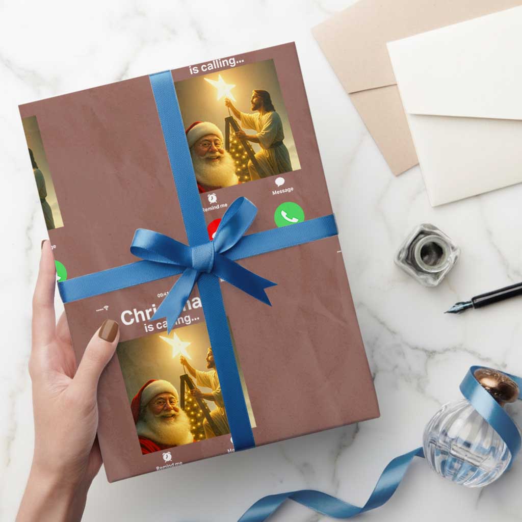 Funny Santa Jesus Video Call Wrapping Paper Roll - Wonder Print Shop