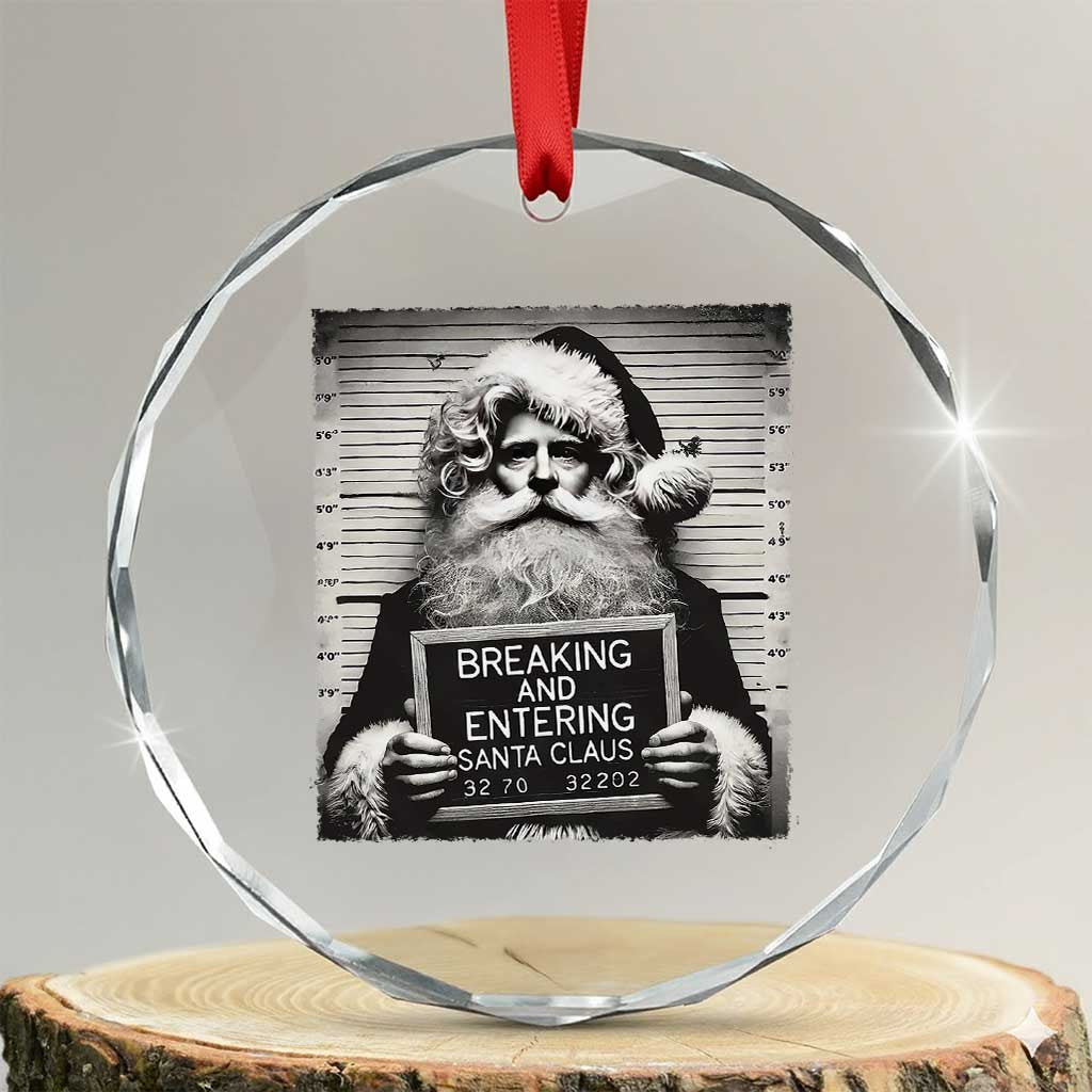 Funny Santa Mugshot Crystal Glass Ornament Naughty Xmas Festive Vibe TS02