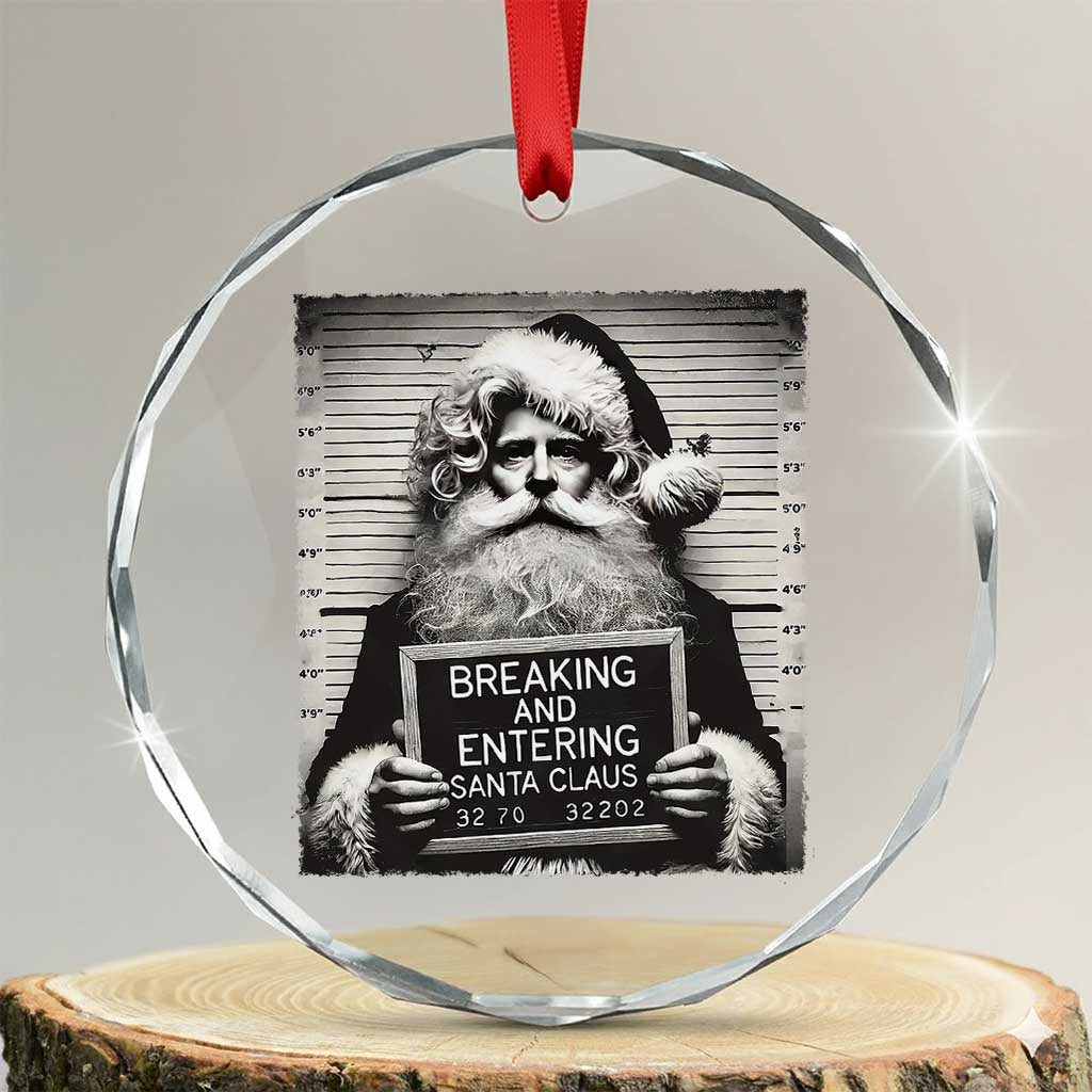 Funny Santa Mugshot Crystal Glass Ornament Naughty Xmas Festive Vibe - Wonder Print Shop