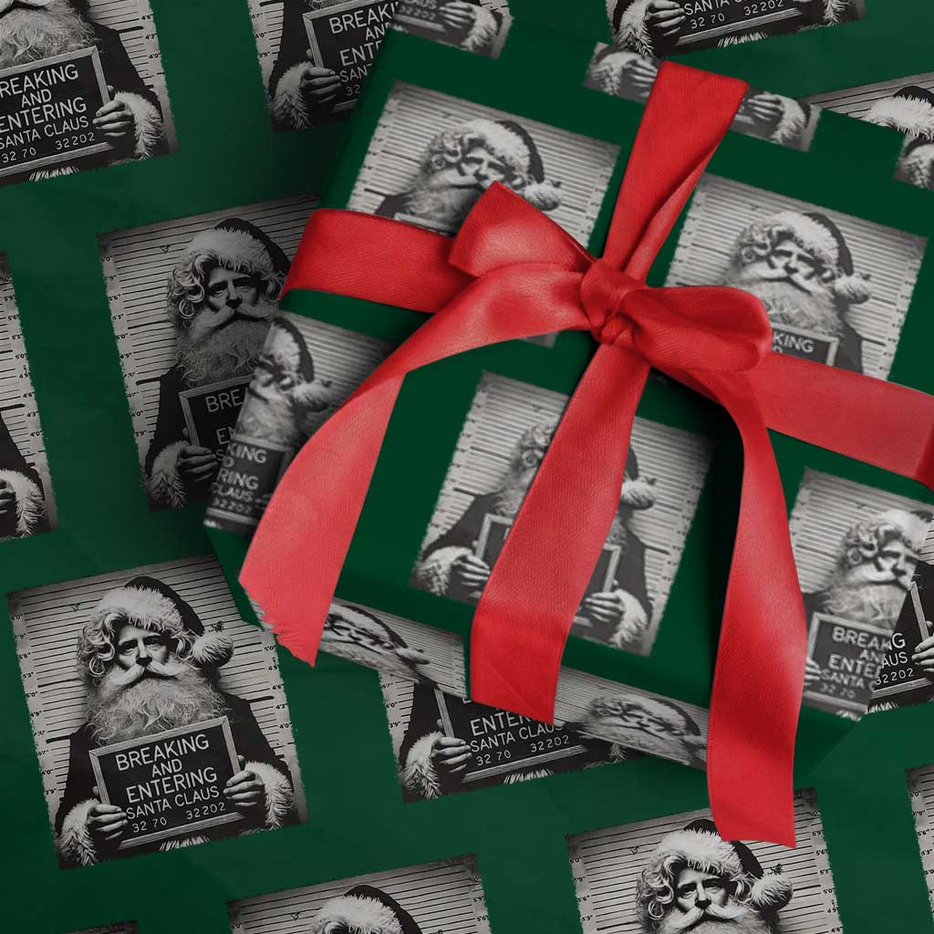 Funny Santa Mugshot Wrapping Paper Roll Naughty Christmas Festive Vibe