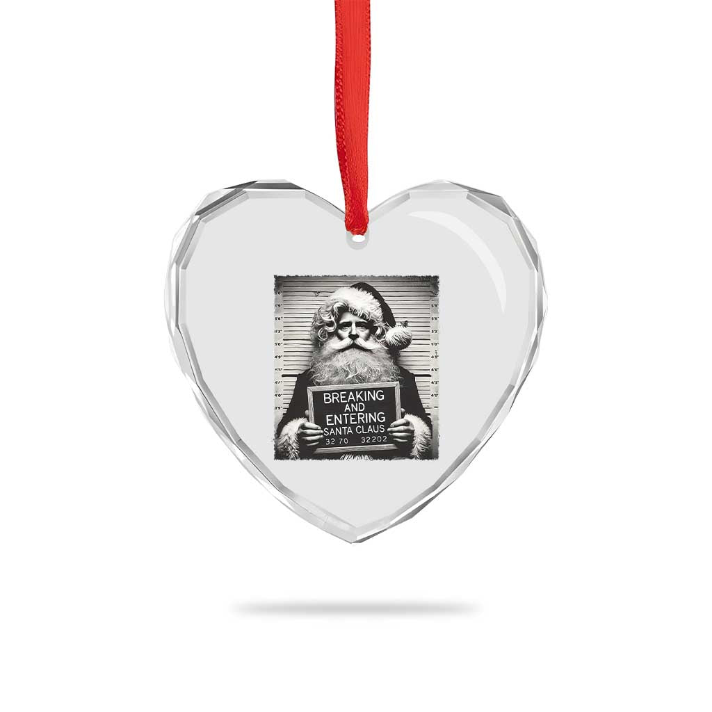 Funny Santa Mugshot Heart Crystal Glass Ornament Naughty Xmas Festive Vibe - Wonder Print Shop
