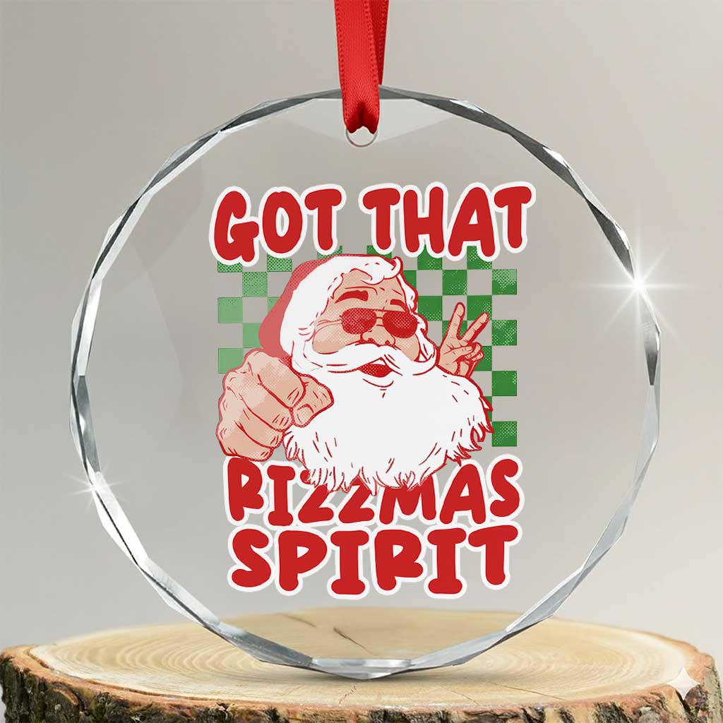 Funny Santa Rizz Xmas Crystal Glass Ornament Got That Rizzmas Spirit Retro Groovy - Wonder Print Shop