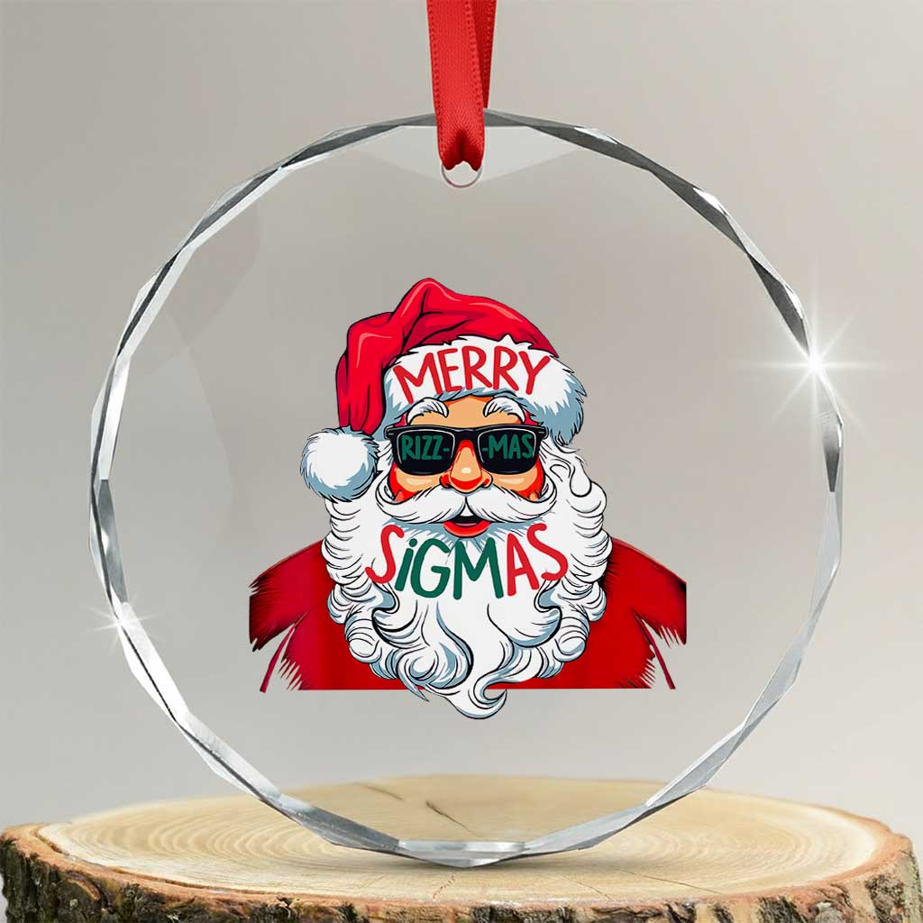 Funny Santa Rizz Xmas Crystal Glass Ornament Merry Rizzmas Sigmas Xmas Gen Alpha Middle School TS02