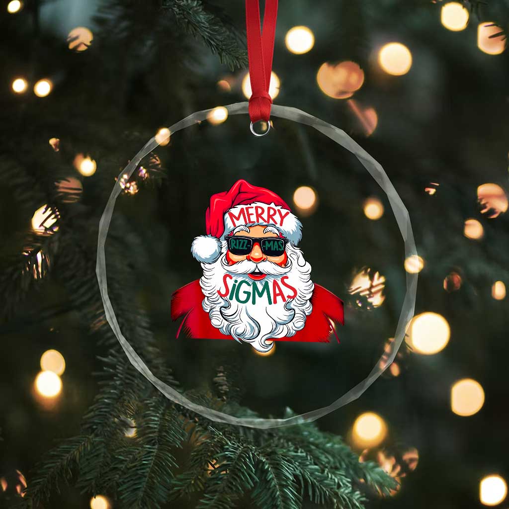 Funny Santa Rizz Xmas Crystal Glass Ornament Merry Rizzmas Sigmas Xmas Gen Alpha Middle School TS02