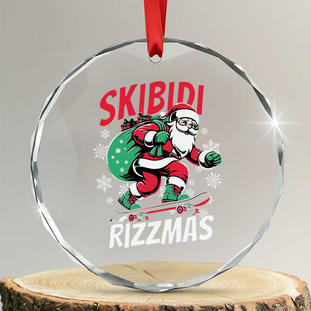 Funny Santa Rizz Xmas Crystal Glass Ornament Retro Skibidi Rizzmas Claus Skating Board Xmas TS02