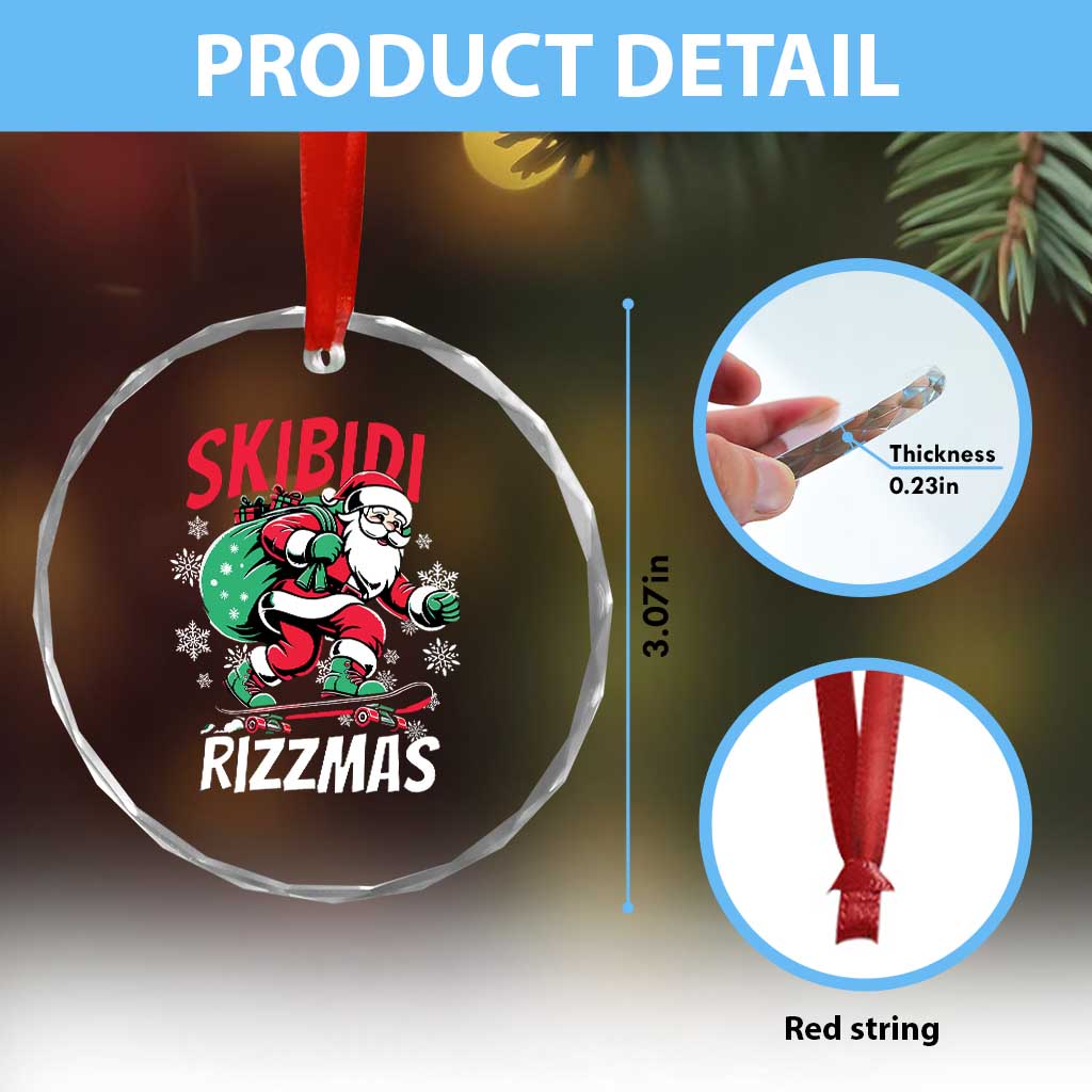 Funny Santa Rizz Xmas Crystal Glass Ornament Retro Skibidi Rizzmas Claus Skating Board Xmas TS02