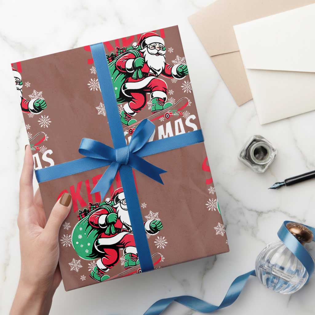 Funny Santa Rizz Xmas Wrapping Paper Roll Retro Skibidi Rizzmas Claus Skating Board Xmas