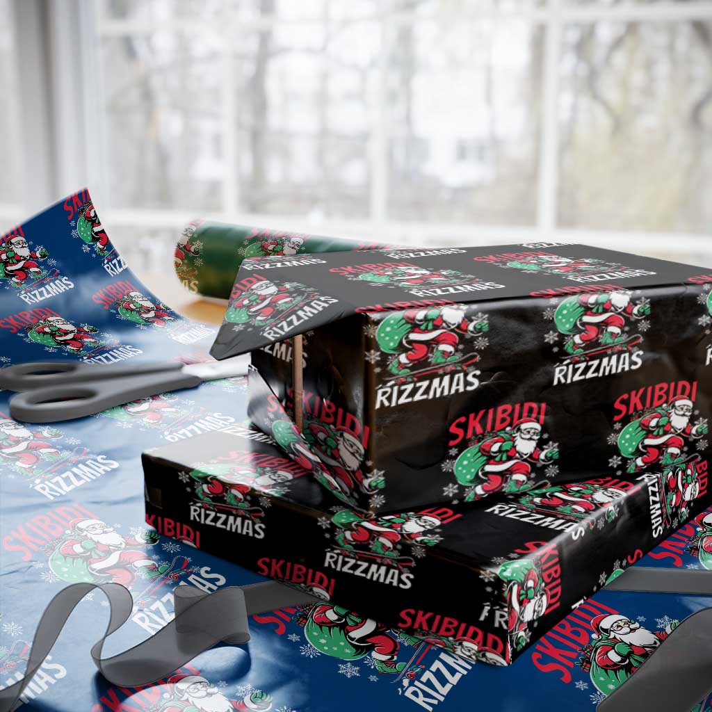 Funny Santa Rizz Xmas Wrapping Paper Roll Retro Skibidi Rizzmas Claus Skating Board Xmas