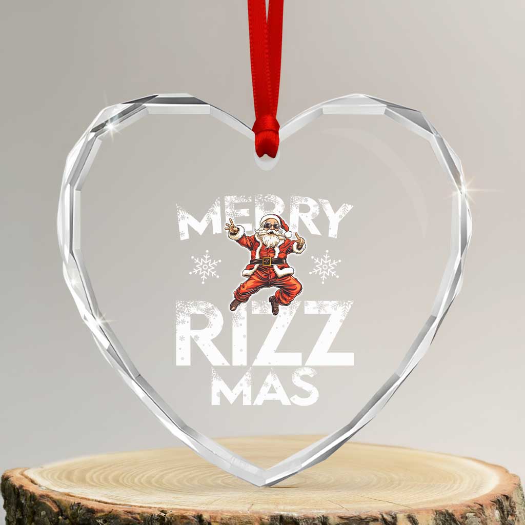 Funny Santa Rizz Xmas Heart Crystal Glass Ornament Merry Rizz Mas Cool - Wonder Print Shop