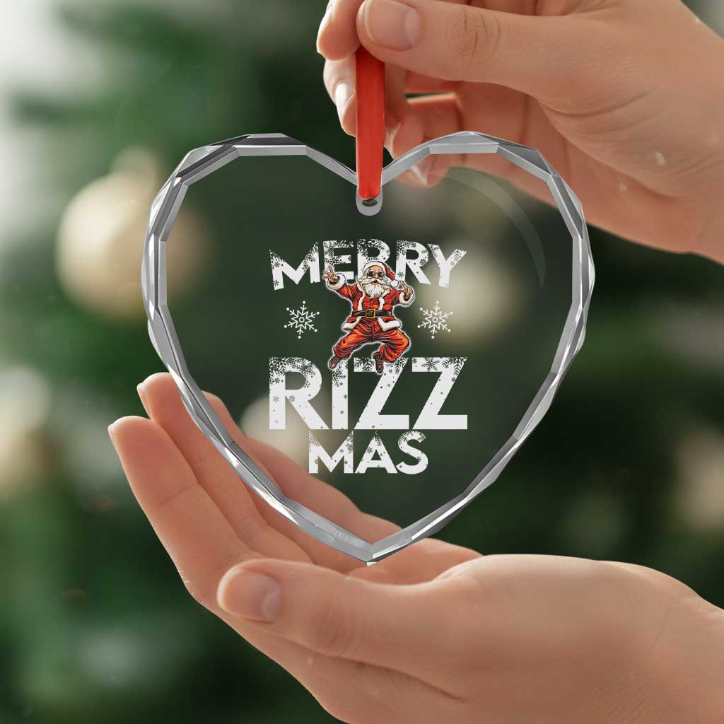 Funny Santa Rizz Xmas Heart Crystal Glass Ornament Merry Rizz Mas Cool - Wonder Print Shop