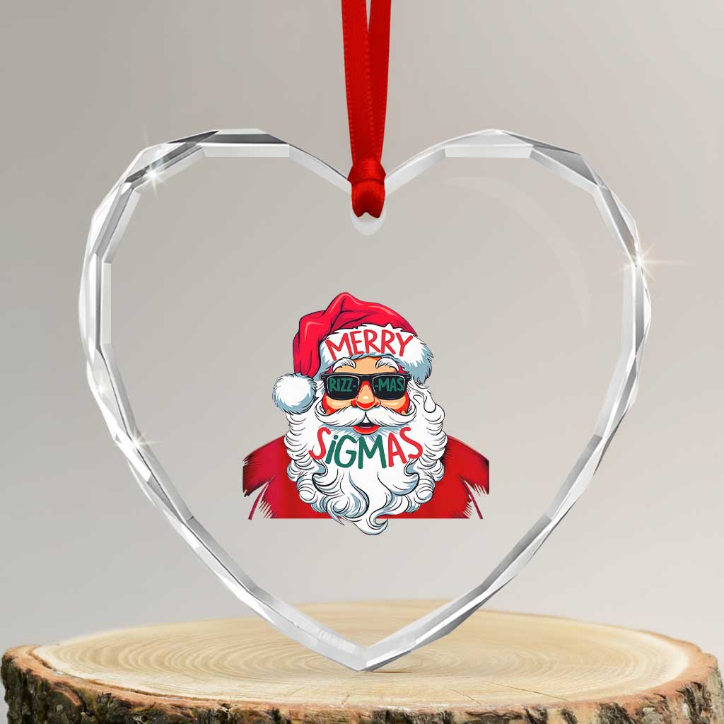 Funny Santa Rizz Xmas Heart Crystal Glass Ornament Merry Rizzmas Sigmas Xmas Gen Alpha Middle School - Wonder Print Shop