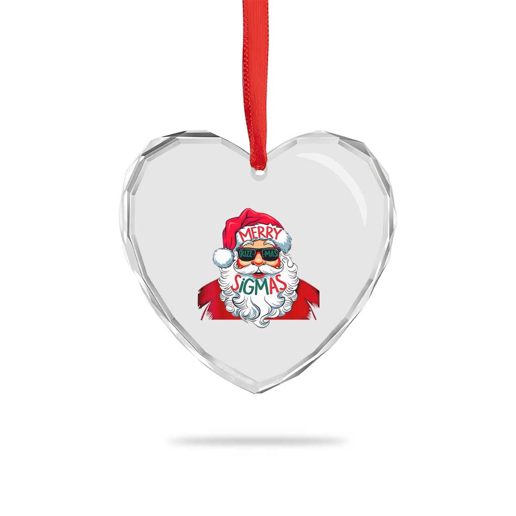 Funny Santa Rizz Xmas Heart Crystal Glass Ornament Merry Rizzmas Sigmas Xmas Gen Alpha Middle School - Wonder Print Shop