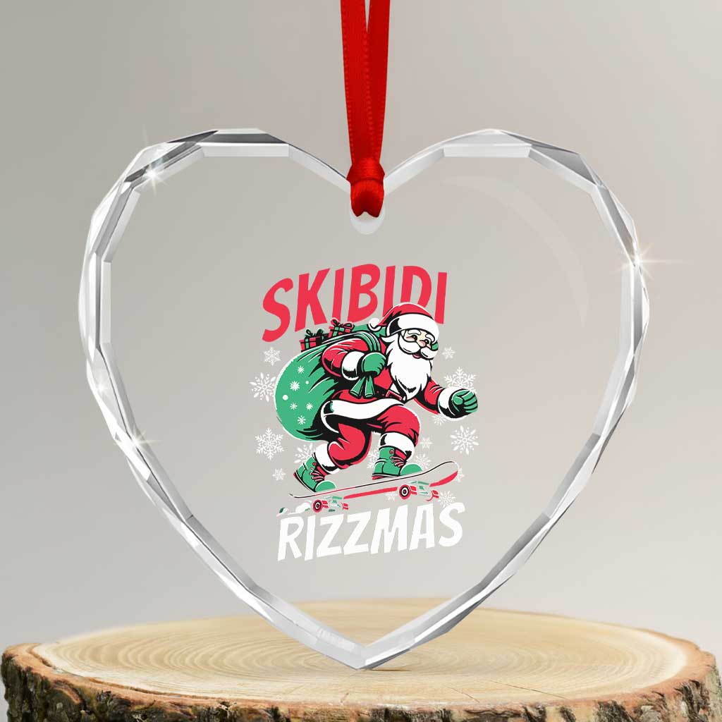 Funny Santa Rizz Xmas Heart Crystal Glass Ornament Retro Skibidi Rizzmas Claus Skating Board Xmas - Wonder Print Shop