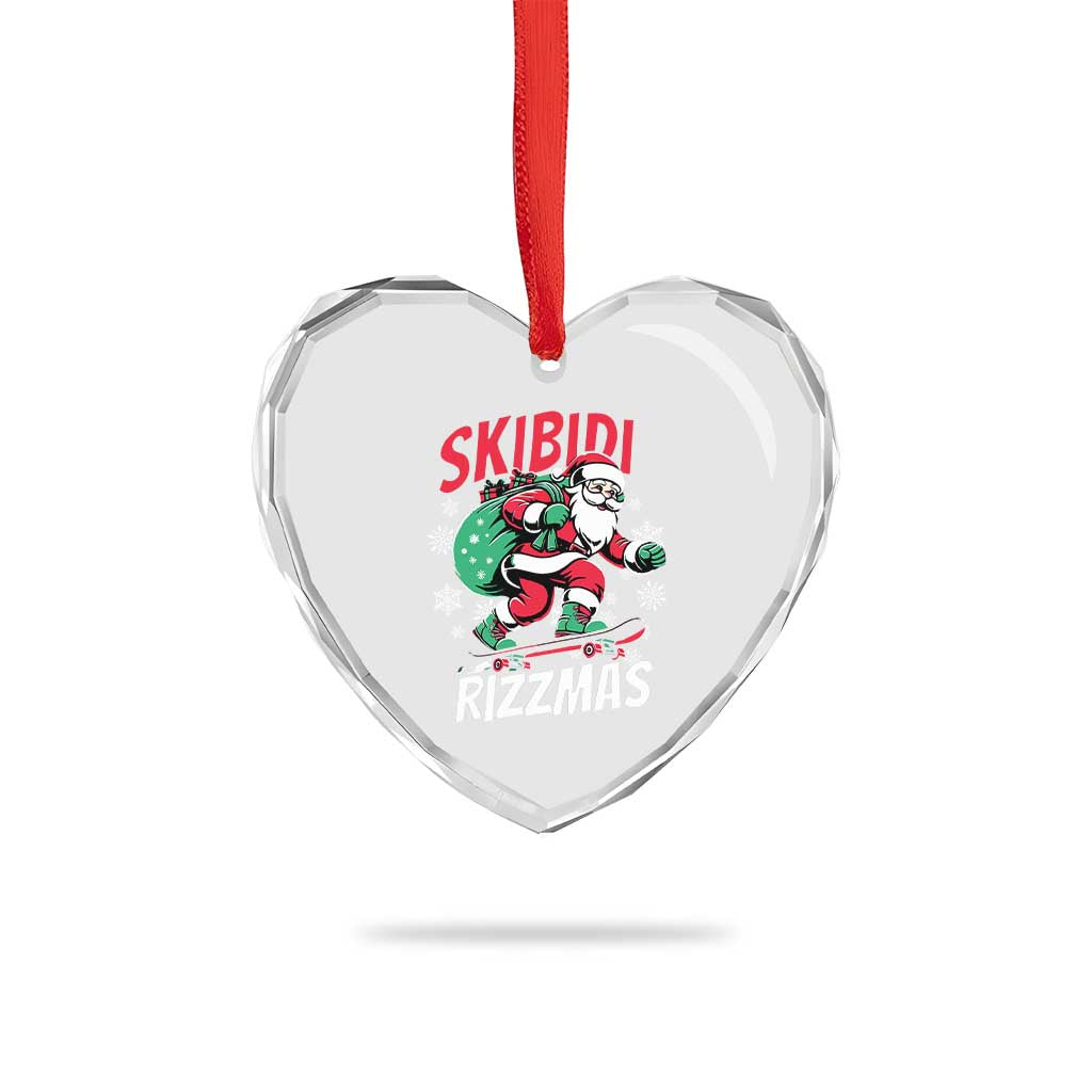Funny Santa Rizz Xmas Heart Crystal Glass Ornament Retro Skibidi Rizzmas Claus Skating Board Xmas - Wonder Print Shop