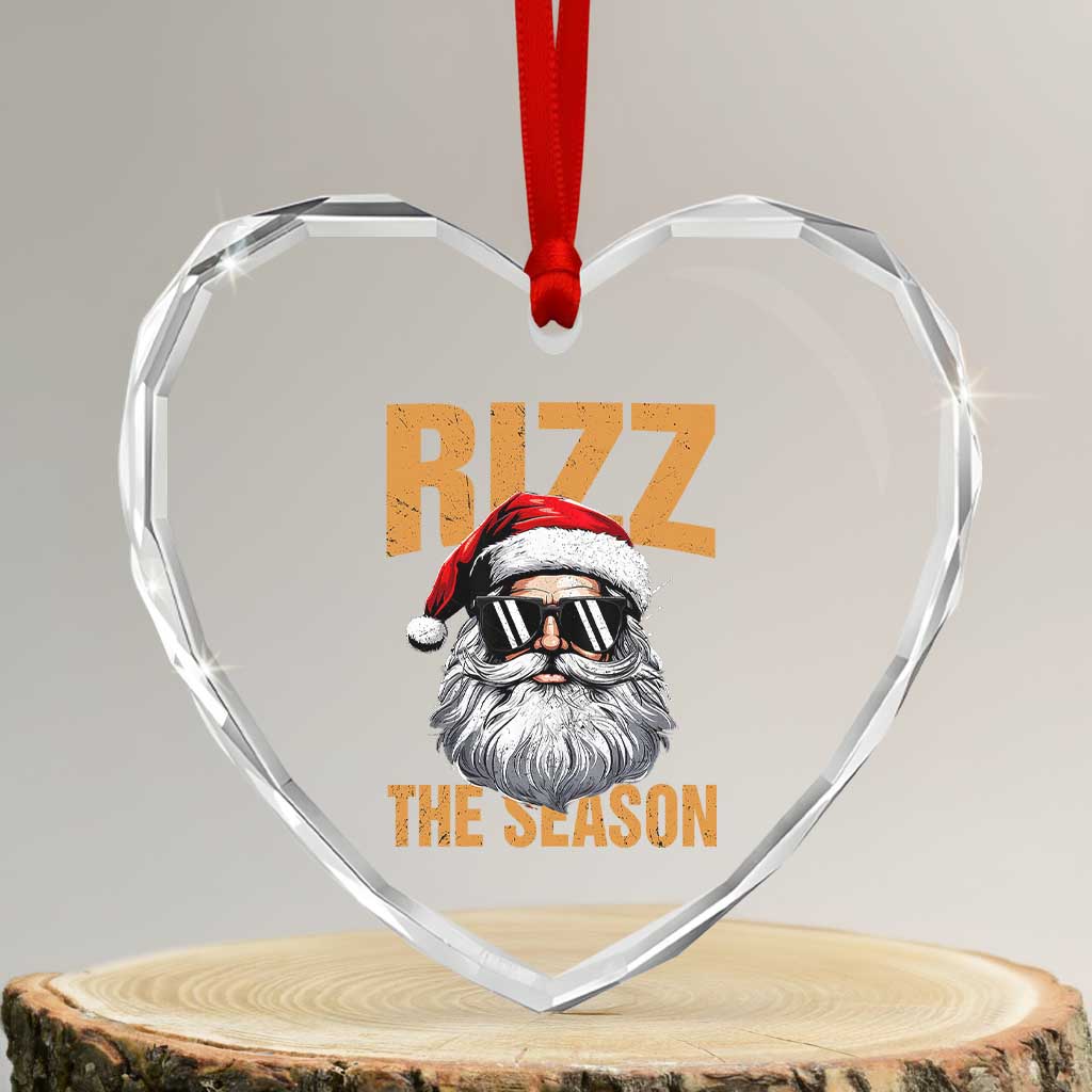 Funny Santa Rizz Xmas Heart Crystal Glass Ornament Rizz The Season - Wonder Print Shop