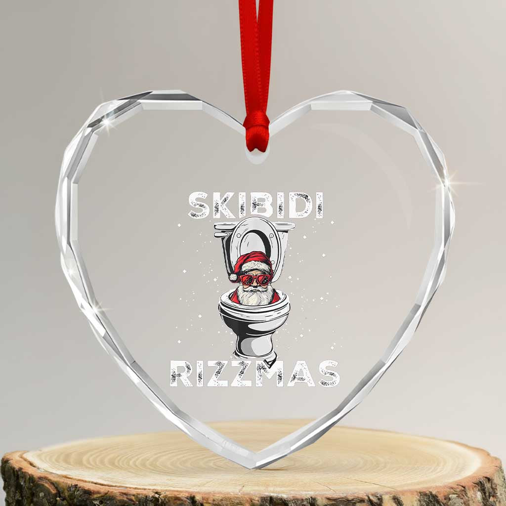 Funny Santa Rizz Xmas Heart Crystal Glass Ornament Skibiti Toilet Rizzmas - Wonder Print Shop