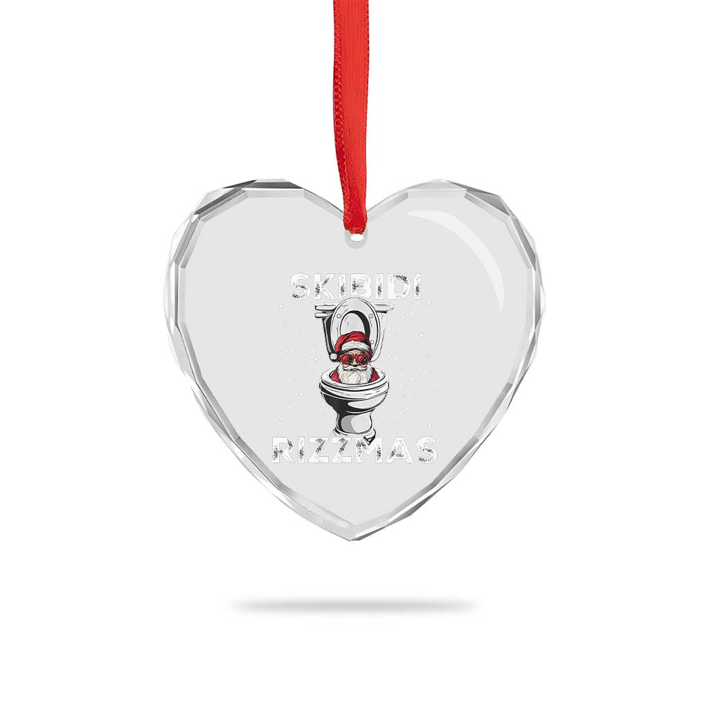 Funny Santa Rizz Xmas Heart Crystal Glass Ornament Skibiti Toilet Rizzmas - Wonder Print Shop