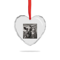 Funny Santa Selfie with Cow Christmas Heart Crystal Glass Ornament - Wonder Print Shop