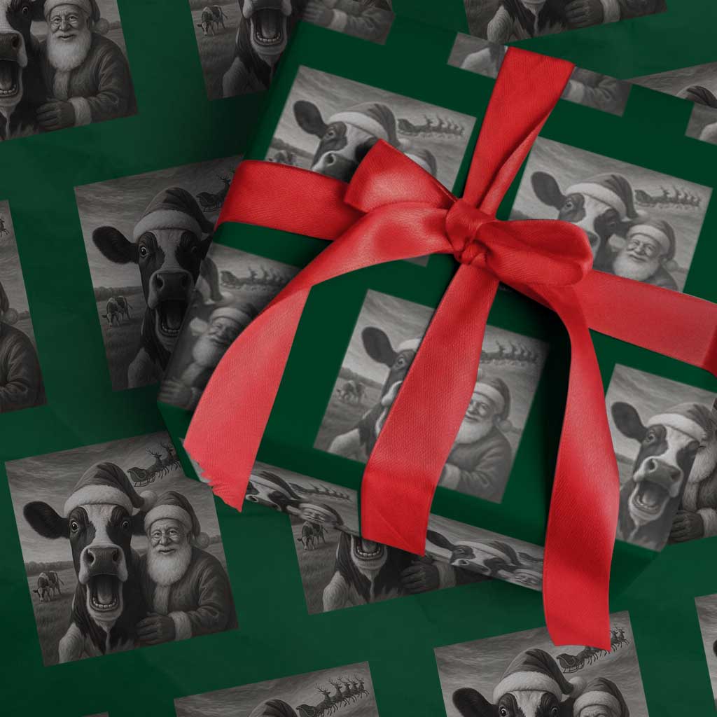 Funny Santa Selfie with Cow Xmas Wrapping Paper Roll - Wonder Print Shop