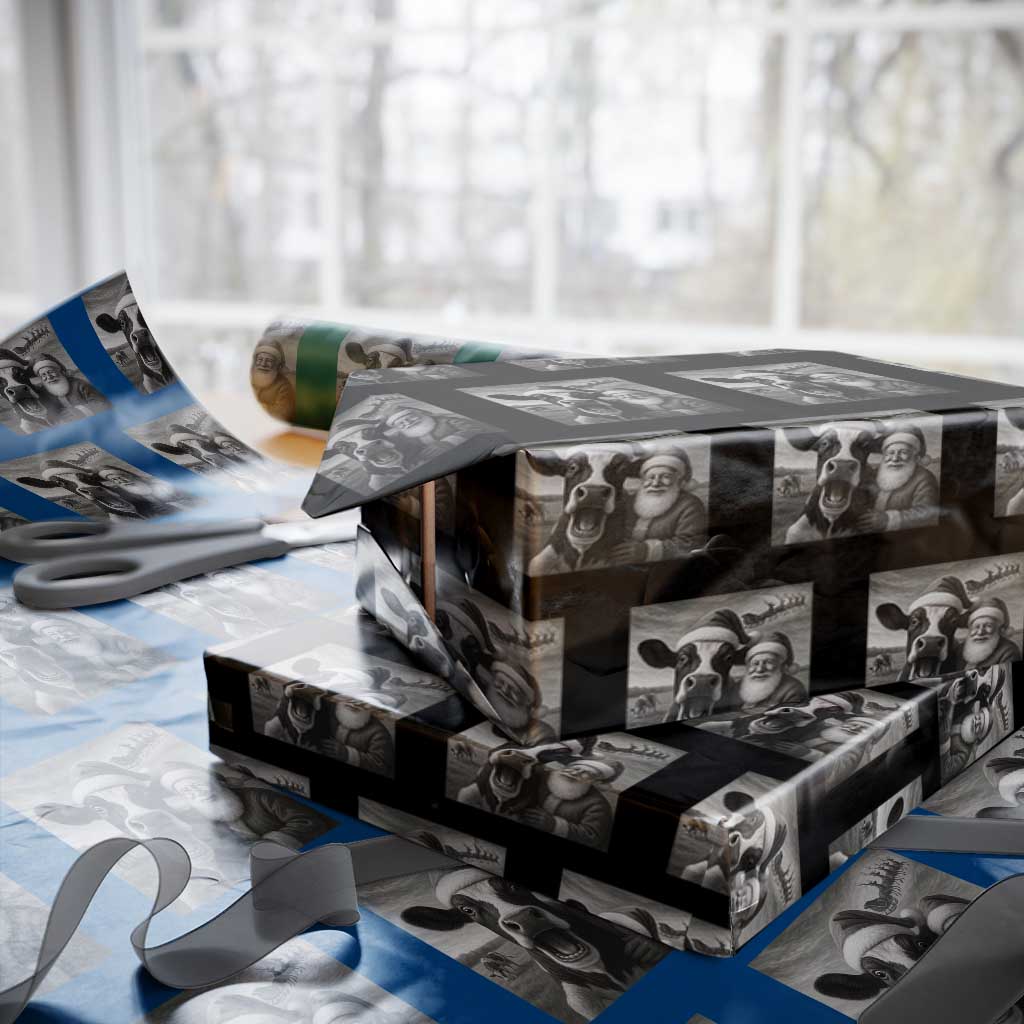 Funny Santa Selfie with Cow Xmas Wrapping Paper Roll - Wonder Print Shop
