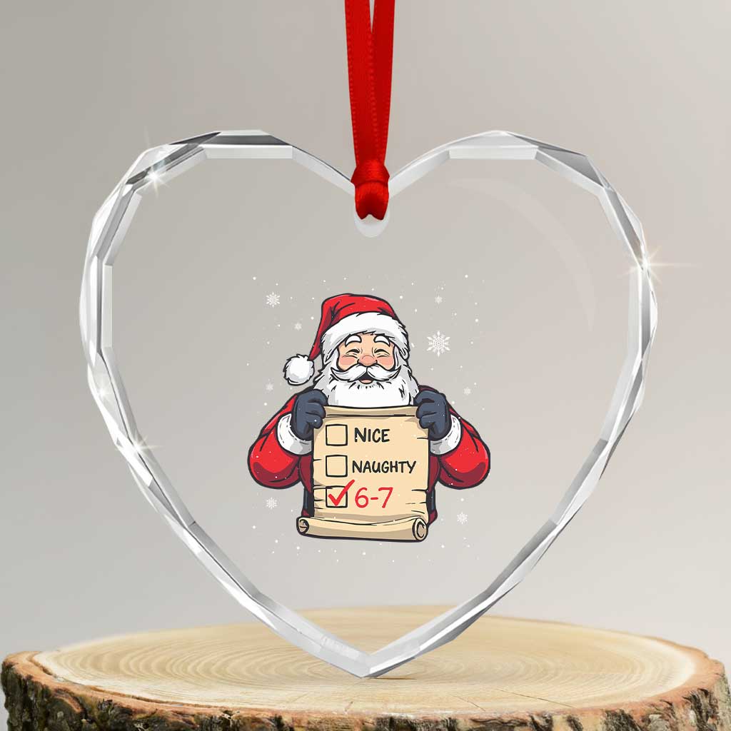 Funny Santa Six Seven Meme Heart Crystal Glass Ornament Gen Z Christmas Gift - Wonder Print Shop