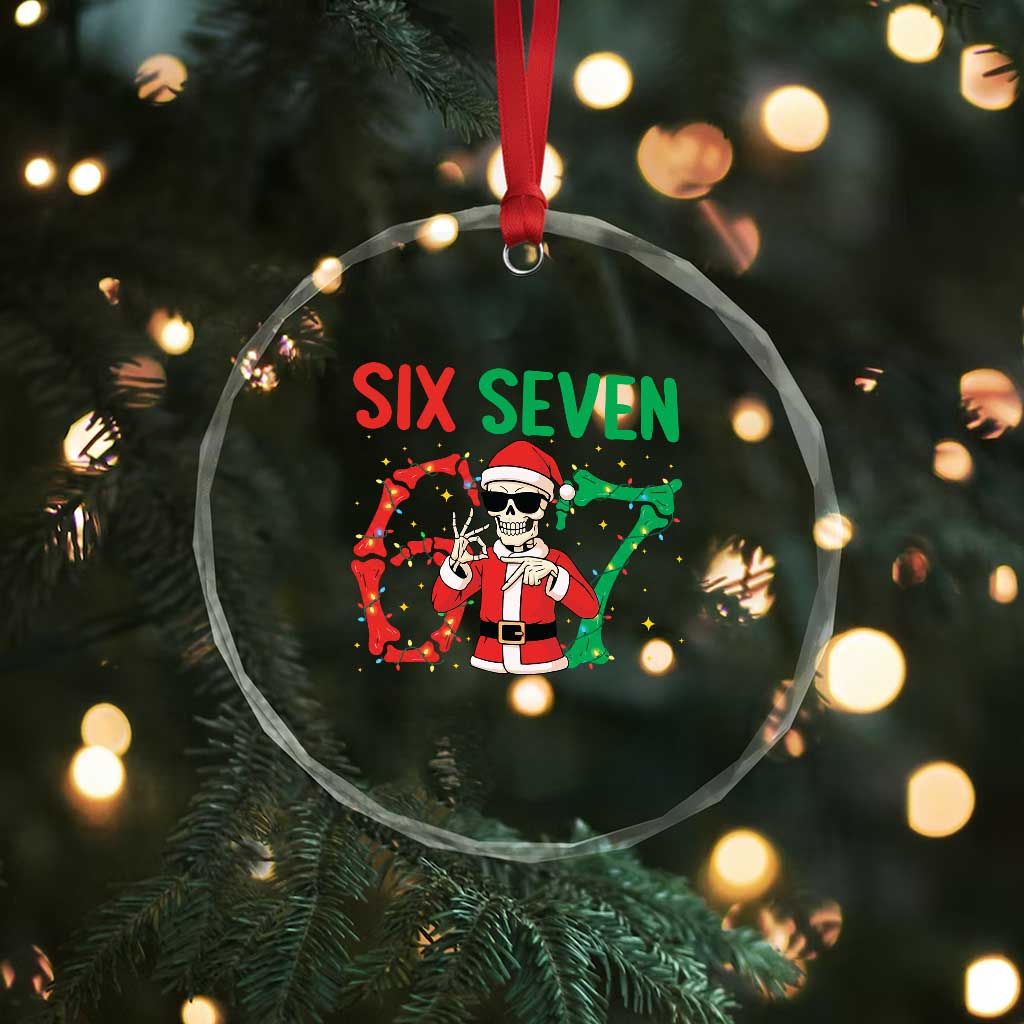 Funny Santa Skeleton Says Six Seven Crystal Glass Ornament Christmas Meme Gift - Wonder Print Shop