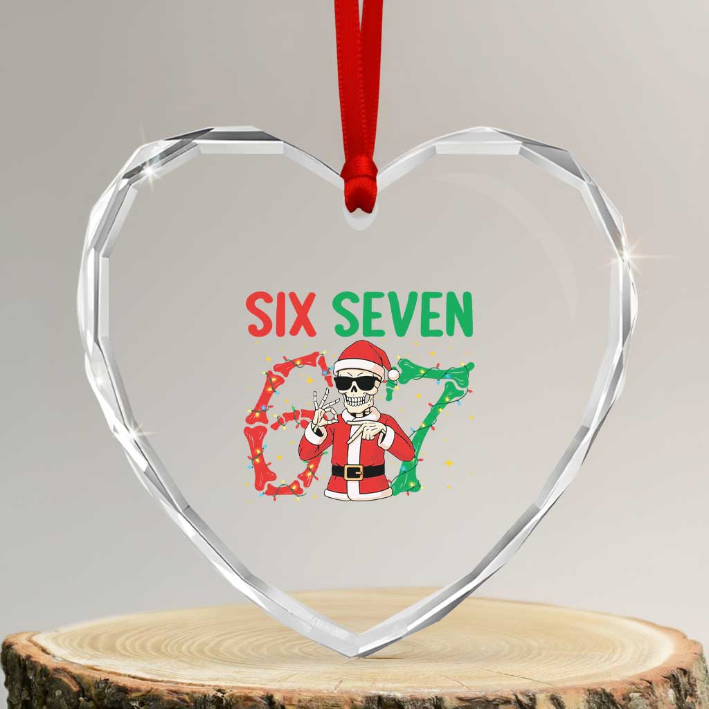 Funny Santa Skeleton Says Six Seven Heart Crystal Glass Ornament Christmas Meme Gift - Wonder Print Shop