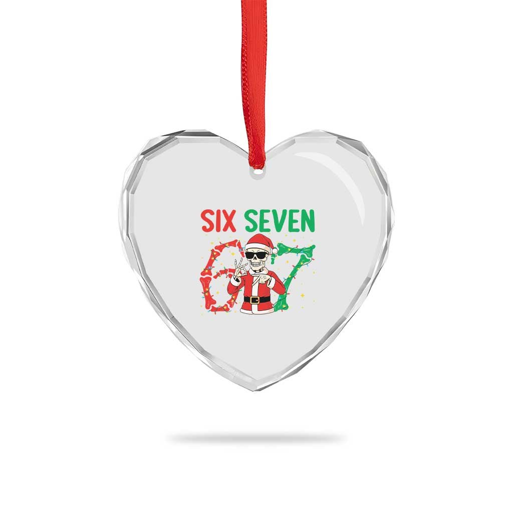Funny Santa Skeleton Says Six Seven Heart Crystal Glass Ornament Christmas Meme Gift - Wonder Print Shop