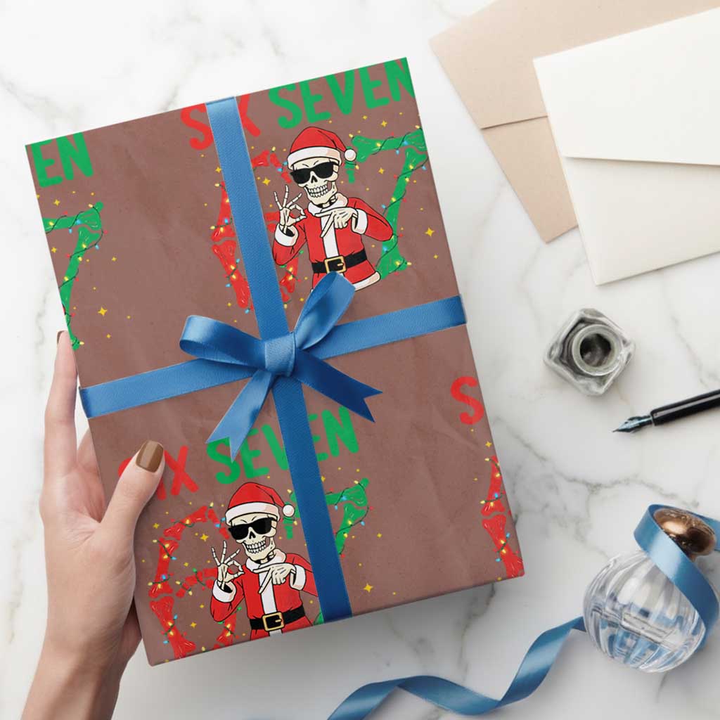 Funny Santa Skeleton Says Six Seven Wrapping Paper Roll Christmas Meme Gift - Wonder Print Shop