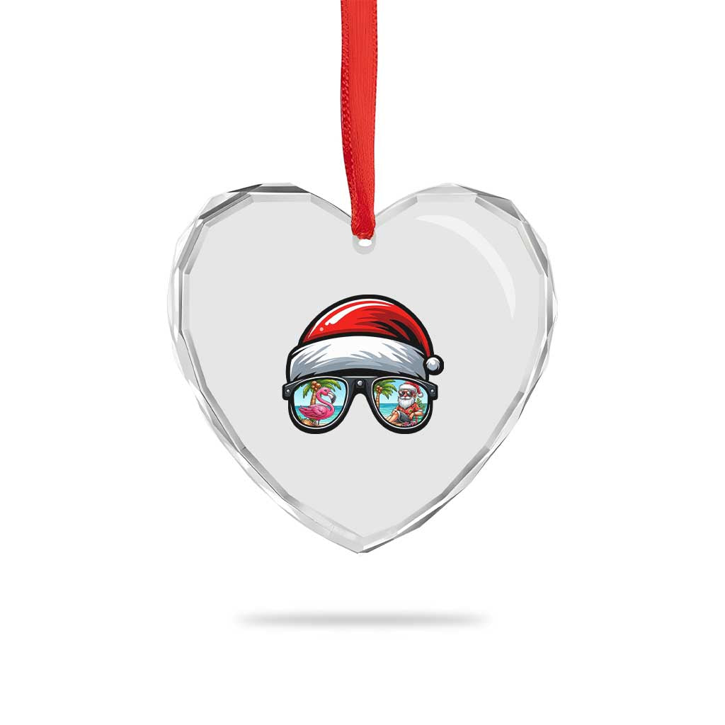 Funny Santa Sunglasses Heart Crystal Glass Ornament Beach Christmas Vacation Graphic