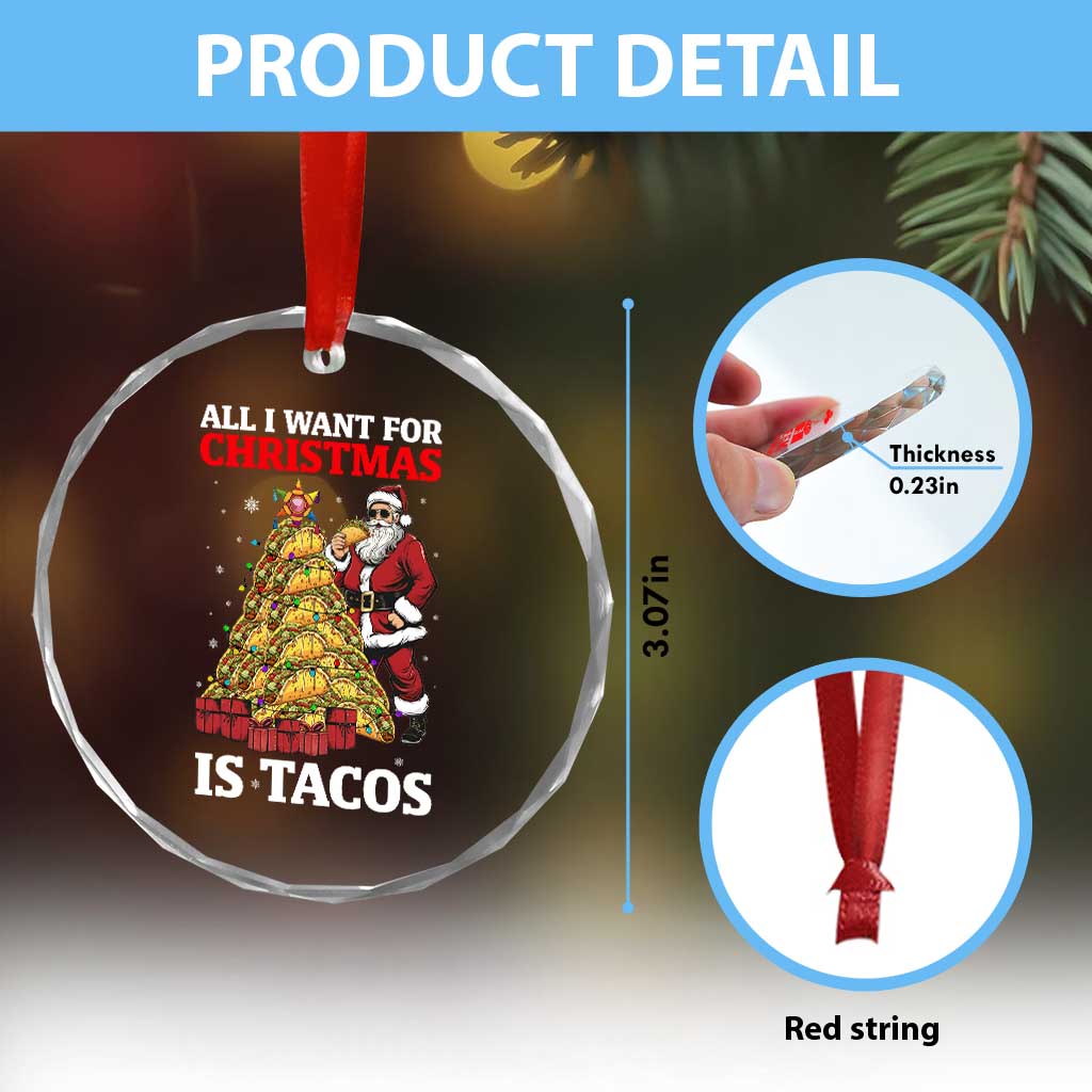 Funny Santa Taco Crystal Glass Ornament All I Want For Christmas Is Taco - Wonder Print Shop