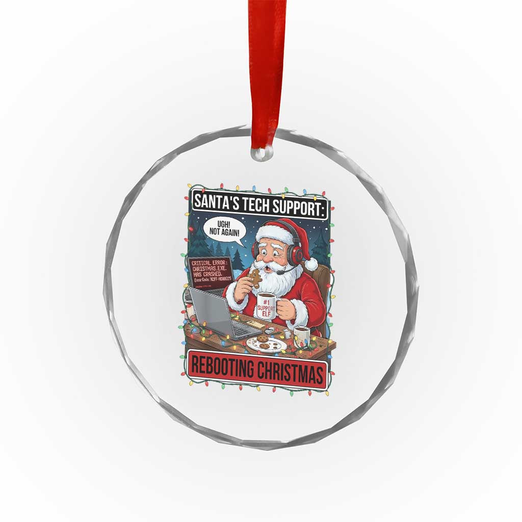 Funny Santa Tech Support Christmas Crystal Glass Ornament Rebooting Christmas Geek Humor Gift - Wonder Print Shop