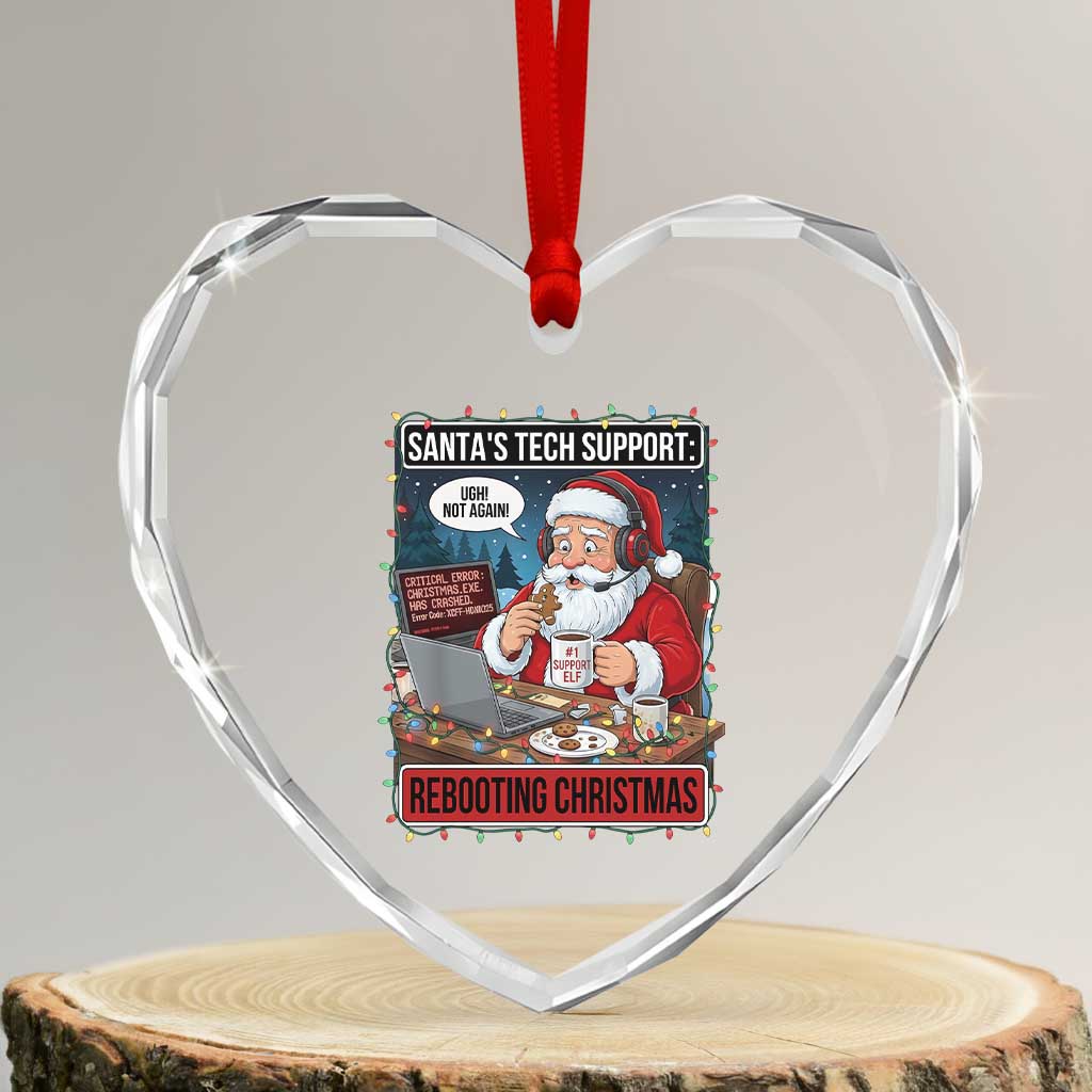 Funny Santa Tech Support Christmas Heart Crystal Glass Ornament Rebooting Christmas Geek Humor Gift - Wonder Print Shop