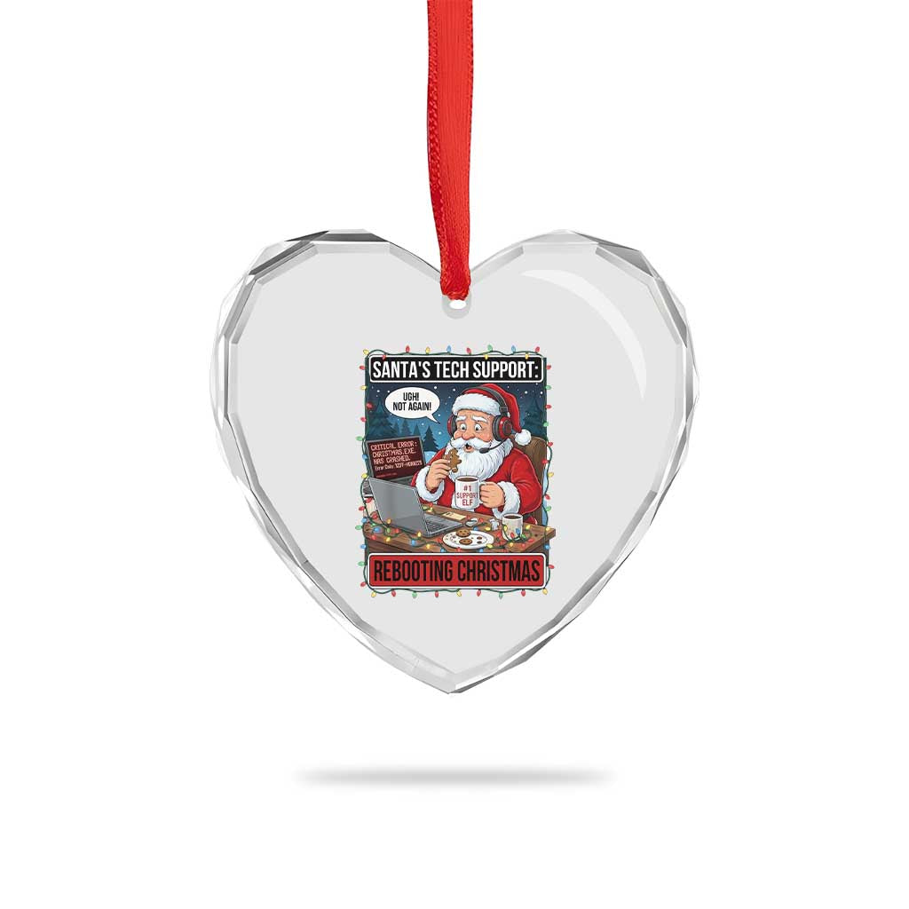 Funny Santa Tech Support Christmas Heart Crystal Glass Ornament Rebooting Christmas Geek Humor Gift - Wonder Print Shop