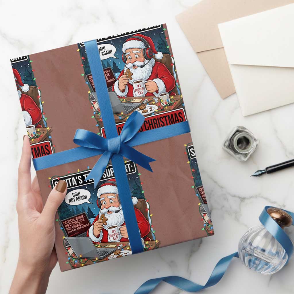 Funny Santa Tech Support Christmas Wrapping Paper Roll Rebooting Christmas Geek Humor Gift - Wonder Print Shop