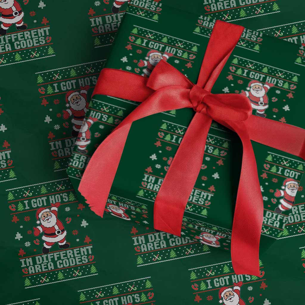 Funny Santa Ugly Christmas Wrapping Paper Roll I Got Hos in Different Area Codes - Wonder Print Shop