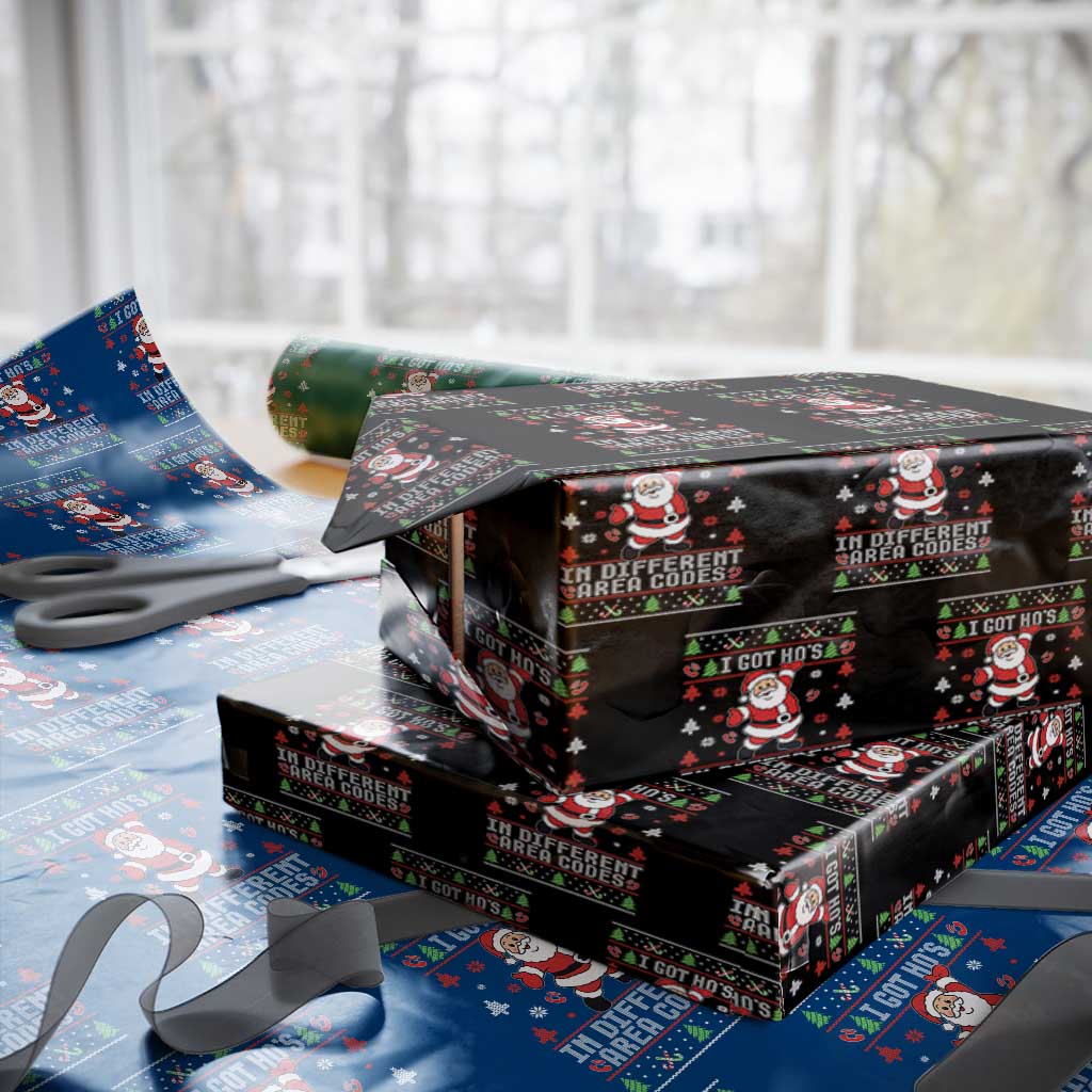 Funny Santa Ugly Christmas Wrapping Paper Roll I Got Hos in Different Area Codes - Wonder Print Shop