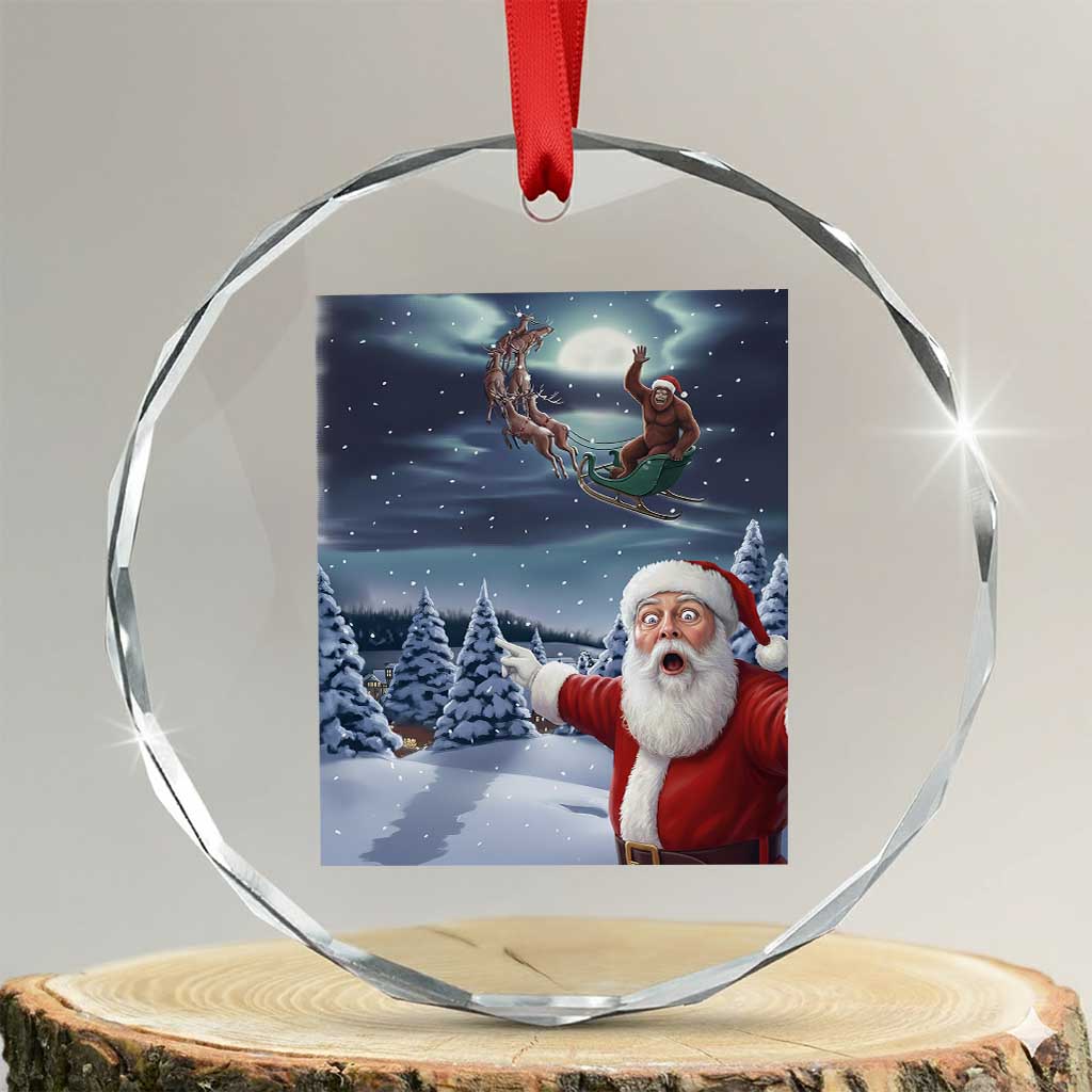 Funny Santa With Bigfoot Selfie Christmas Crystal Glass Ornament - Wonder Print Shop