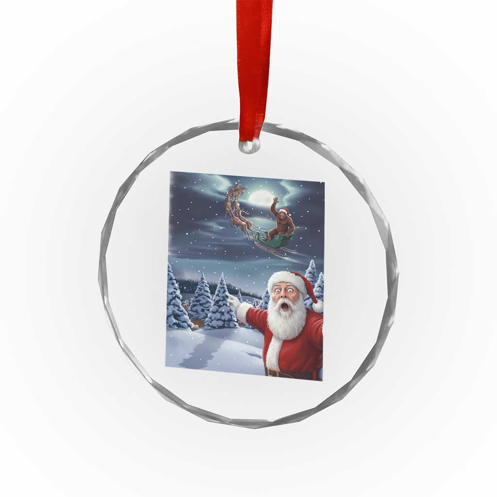 Funny Santa With Bigfoot Selfie Christmas Crystal Glass Ornament - Wonder Print Shop