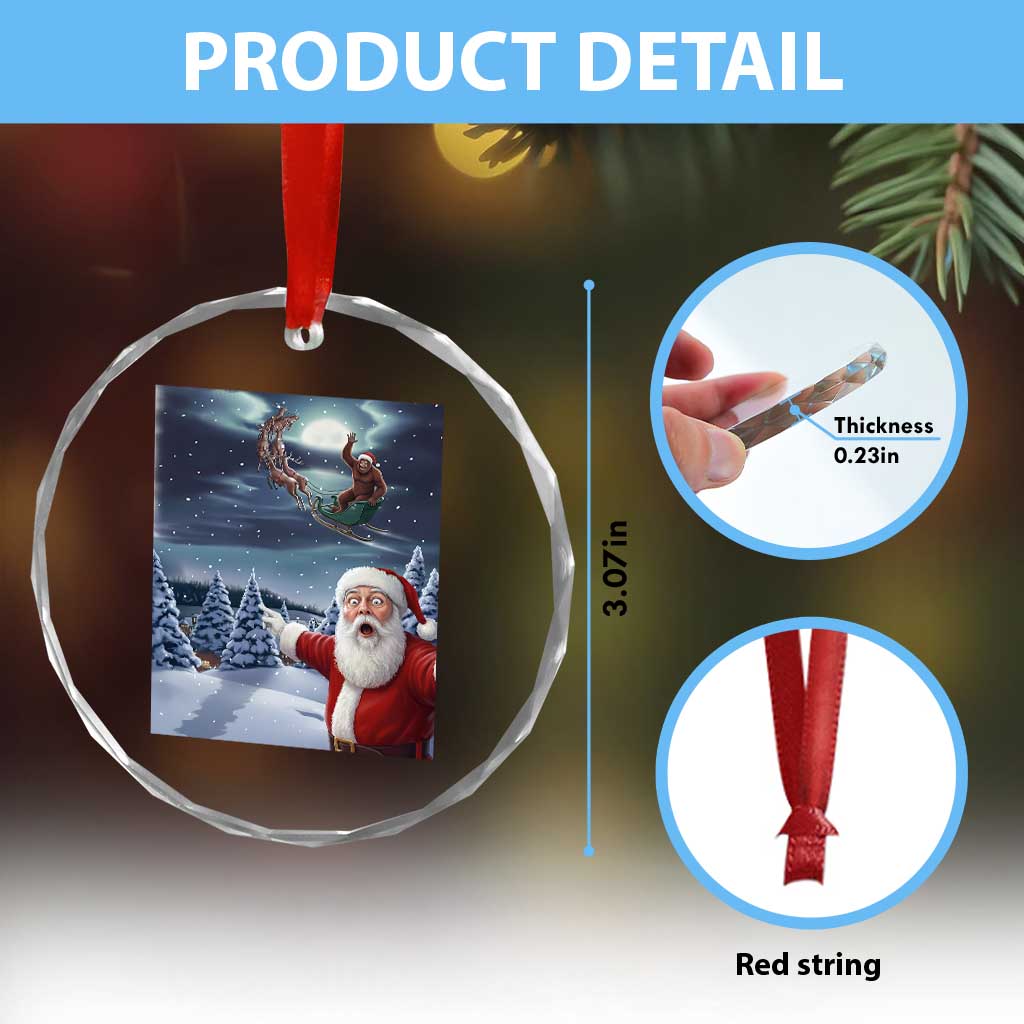 Funny Santa With Bigfoot Selfie Christmas Crystal Glass Ornament - Wonder Print Shop