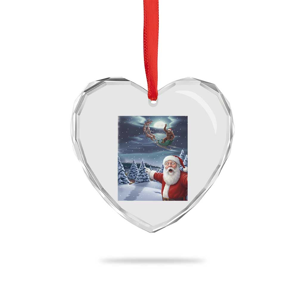 Funny Santa With Bigfoot Selfie Christmas Heart Crystal Glass Ornament - Wonder Print Shop